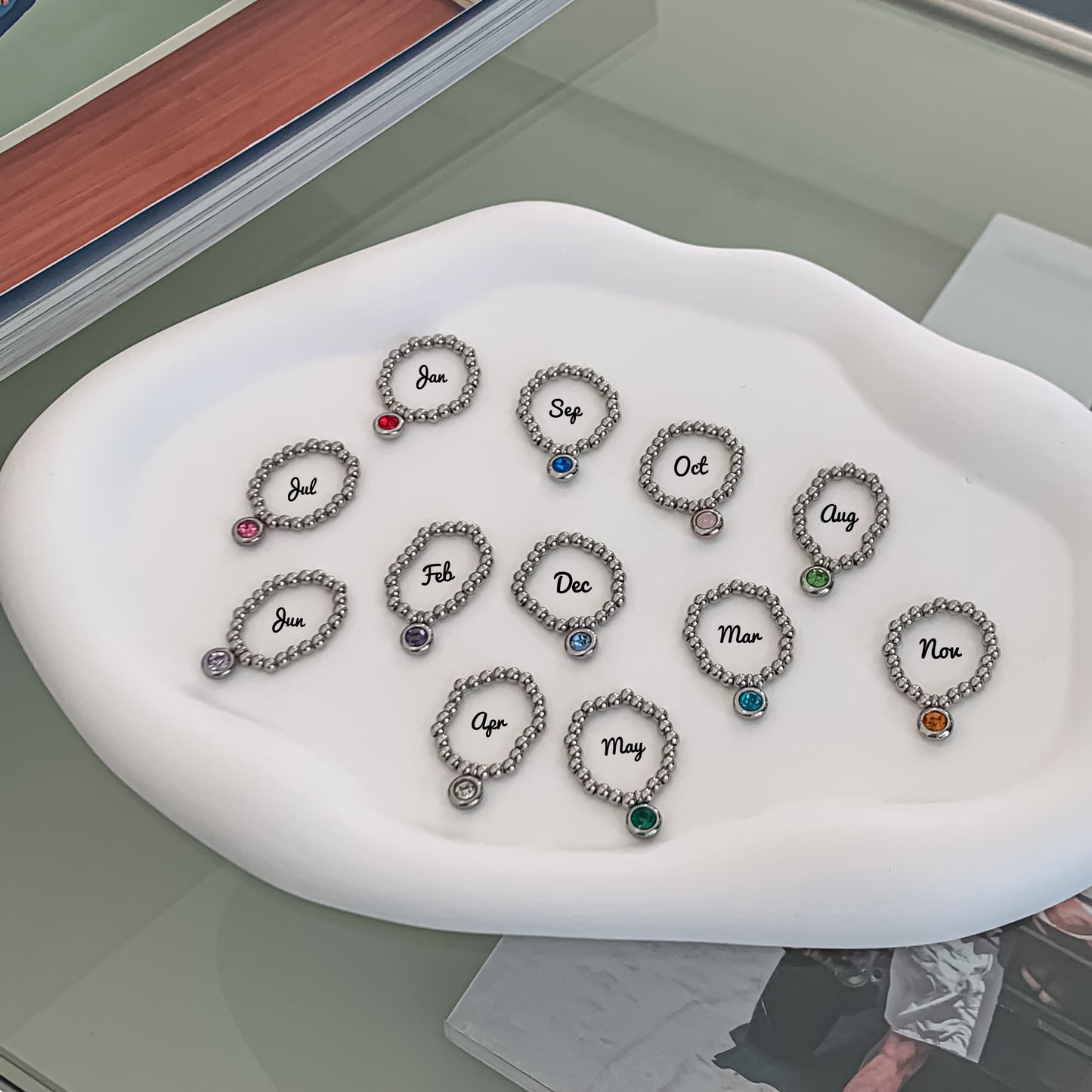 Birthstone beaded ring