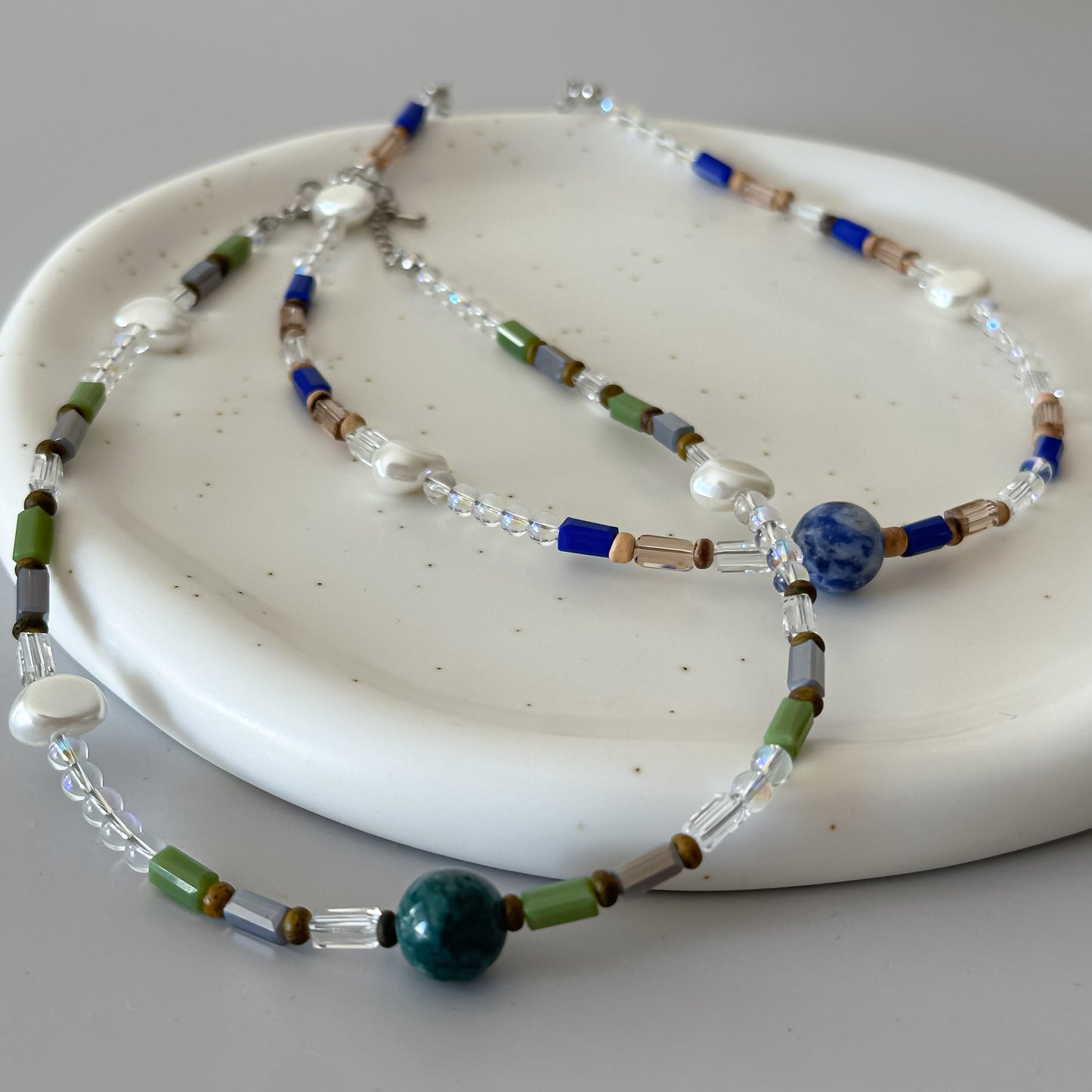 Blue wave beaded necklace