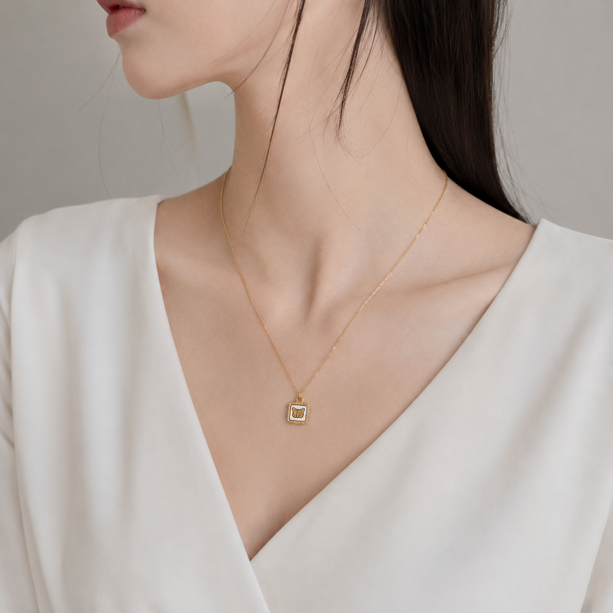Square butterfly necklace