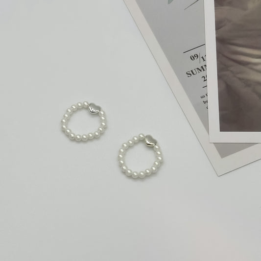 Silver Heart Pearl Ring